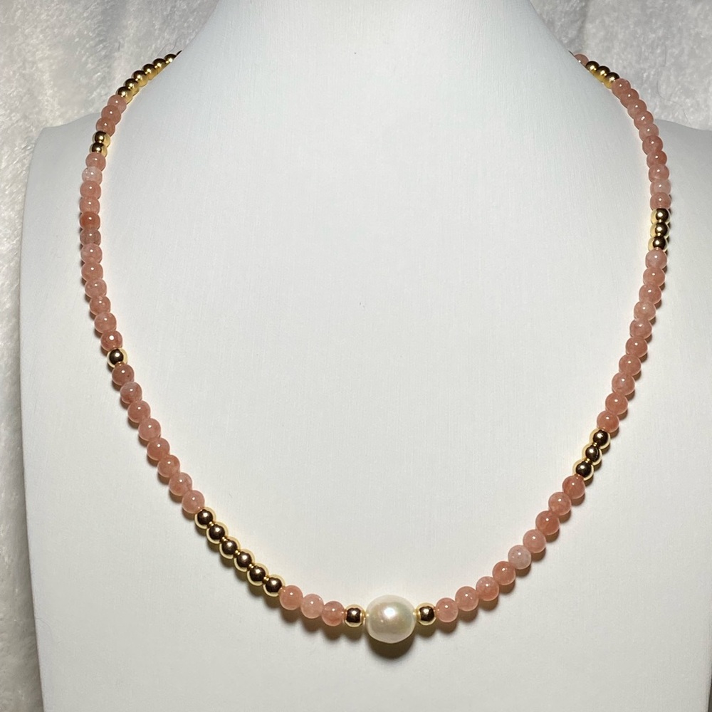 Sunstone hematite and freshwater pearl 925 sterling silver necklace